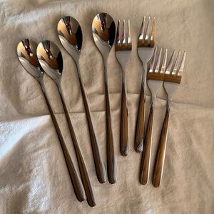 Long Coffee/ Tea Spoons & Dessert Forks, Set of 8, Stainless Steel